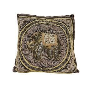 Vtg Kalaga Burmese Pillow 11” Raised Elephant Sequins Hand-Crafted Mid-Century